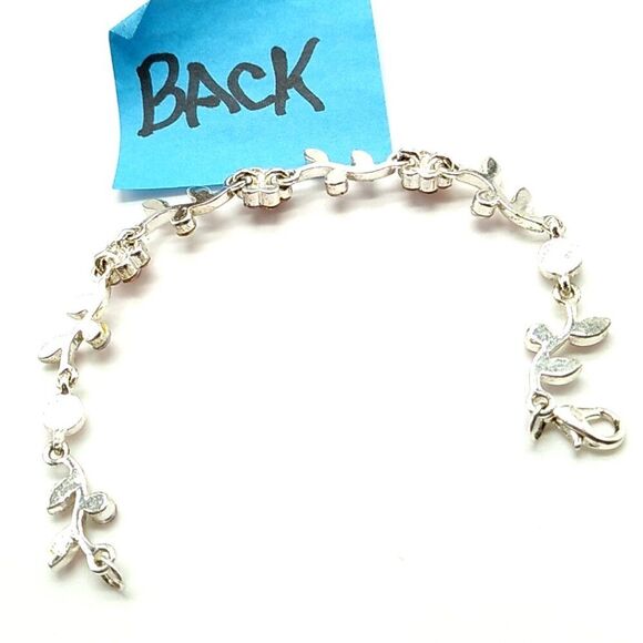 Dainty Pink Crystal Flower Vine Silver-tone Bracelet - Picture 7 of 12